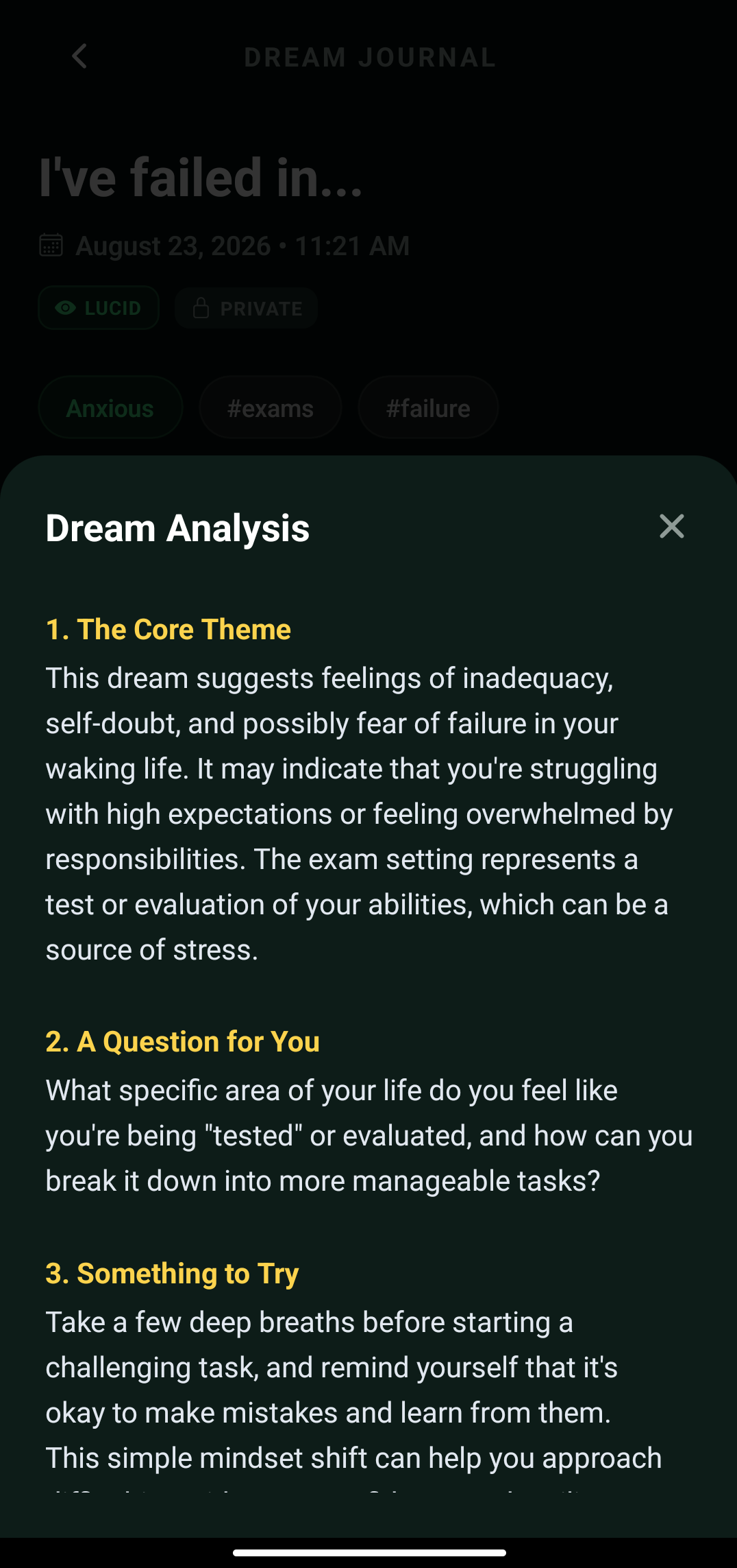 Noctra AI Dream Analysis Screen on Android