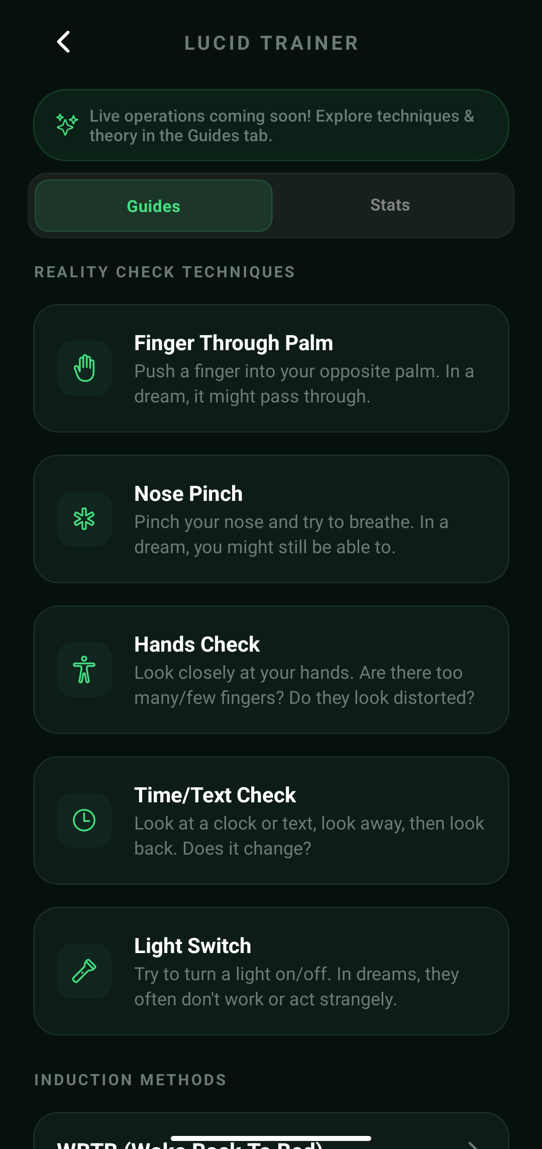 Noctra Lucid Dreaming Guide Screen on Android